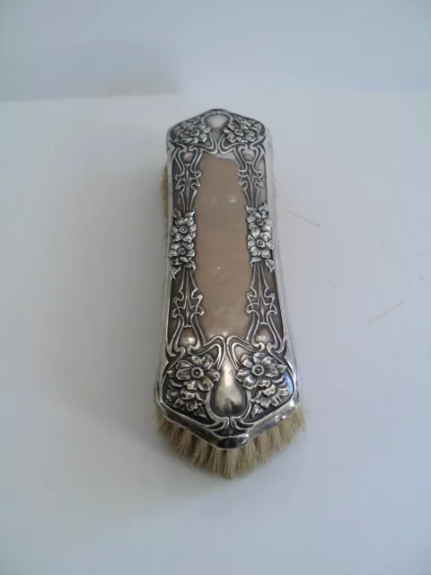 LOVELY ANTIQUE STERLING SILVER LONG CLOTHES BRUSH, CHASED FLORAL DESIGN, c. 1900