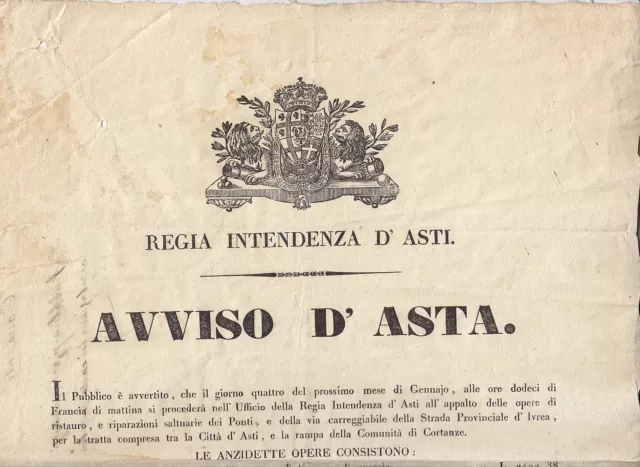 H354-Piemonte-Asti-Avviso D'asta 1833