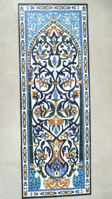 24" x 66" Hand painted Ceramic tile art panel Mosaic wall mural Backsplash