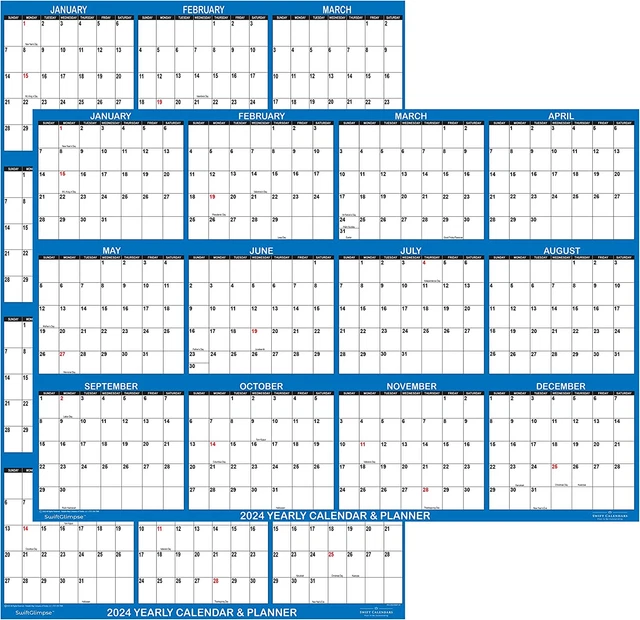 24& X 36& Swiftglimpse 2025 Wall Calendar Erasable Large Wet & Dry
