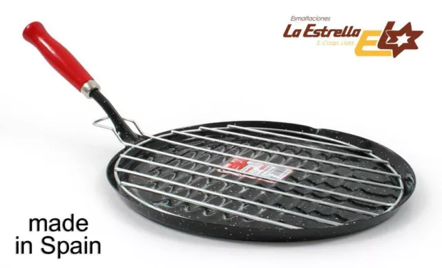 SALE!! La Estrella enameled ROUND grill steaks burger meat GRILLING PAN 26cm