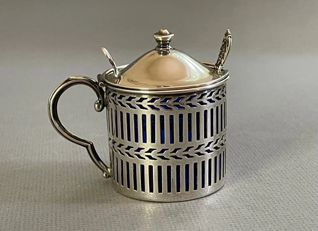 Sterling Mustard Pot Cobalt Blue Liner & Ladle Watson Company circa 1920