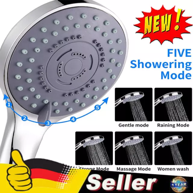 Pommeau de douche de 1,5 m, tuyau haute pression avec 5 modes de douchette,...