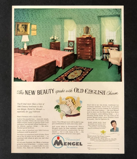 1949 Mengel Furniture Advertisement Mid Century Bedroom Cape Vintage Print AD