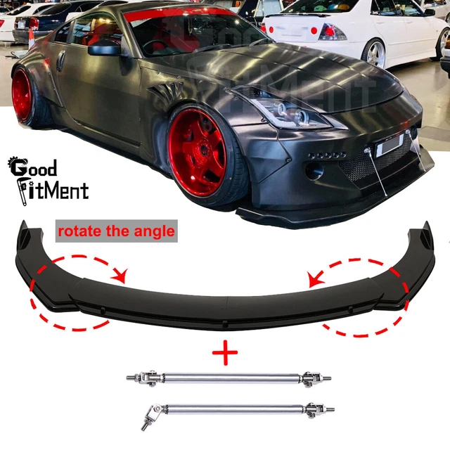 For Nissan 370Z 350Z Front Bumper Lip Splitter Spoiler Black Kits + Strut Rods
