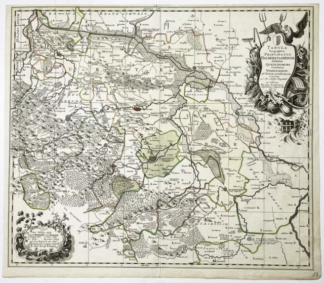 Halberstadt Quedlinburg Wernigerode Oschersleben Blankenburg Karte Schenk 1760