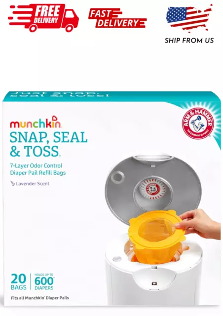 Munchkin Arm and Hammer Diaper Pail Snap, Seal and Toss Refill Bags, Holds 600