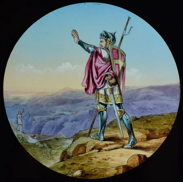 ANTIQUE Magic Lantern Slide PILGRIMS PROGRESS NO50 C1890 DRAWING KNIGHT