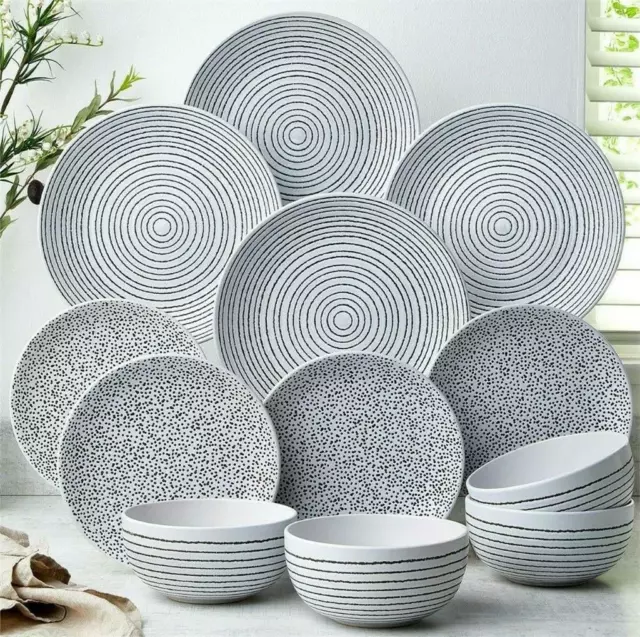 12 or 24 Piece Dining Set Pad Print Mix Match Dinner Plates Bowls 9084