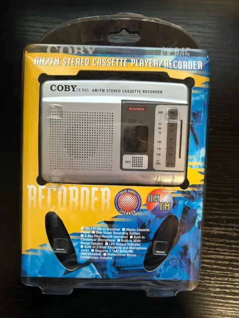 NIB COBY CX-R45  AM/FM Stereo Cassette Player/Recorder  With Headphones