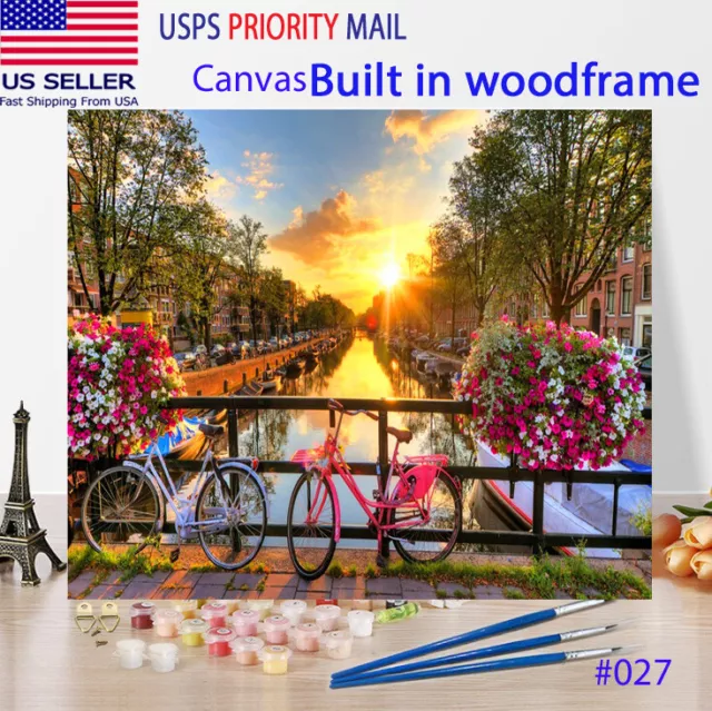 Wooden Framed  DIY Oil Painting Paint by Number Kit for Adults Amsterdam holland