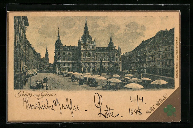 AK Graz, Wochenmarkt auf dem Marktplatz, Rathaus, Geschäfte, Leute um 1900 1898