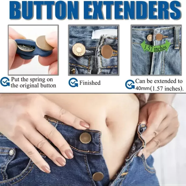 5Pcs Metal Button Extender For Jeans Waistband Expander Sewing Free Adjustab BII