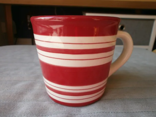 Laura Ashley Red and White Striped Large Tea /Coffee Mug Cup ht 9cms w 9cms