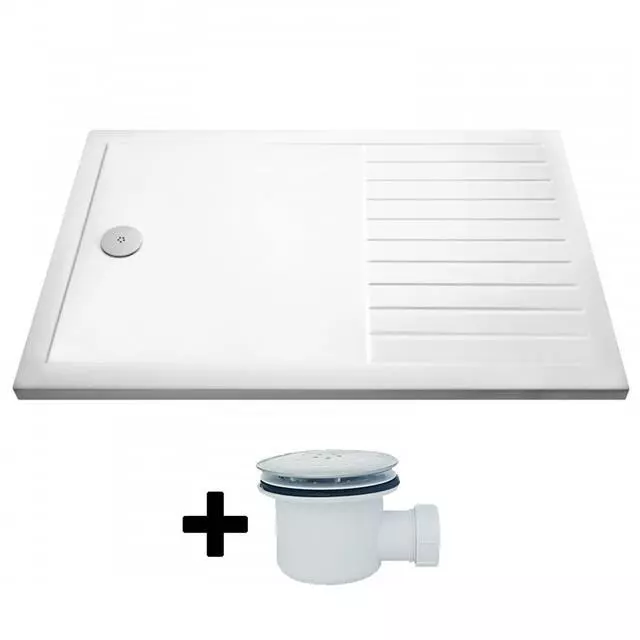 1700 x 800 Low Profile Walk In 40mm Stone Resin Shower Tray with Drying Area