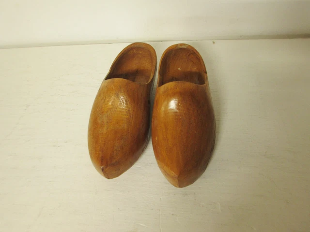 Vintage French Wooden Clogs, Hand Carved Wood