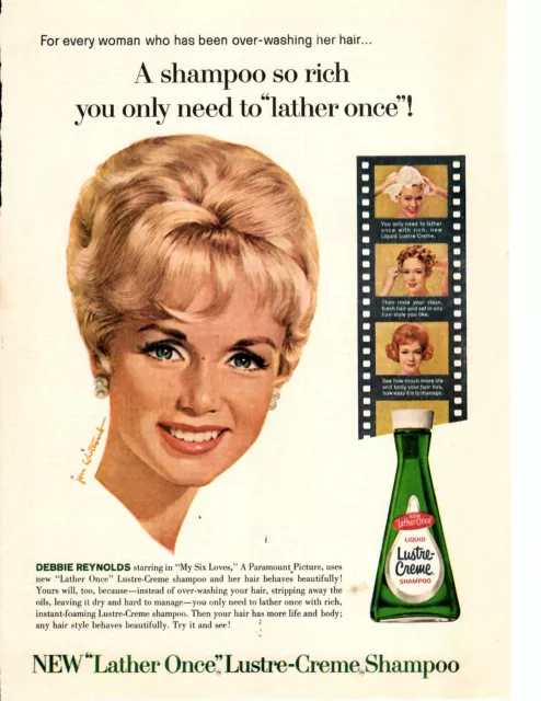 Lustre-Creme Shampoo Debbie Reynolds 1963 Print Ad My Six Loves