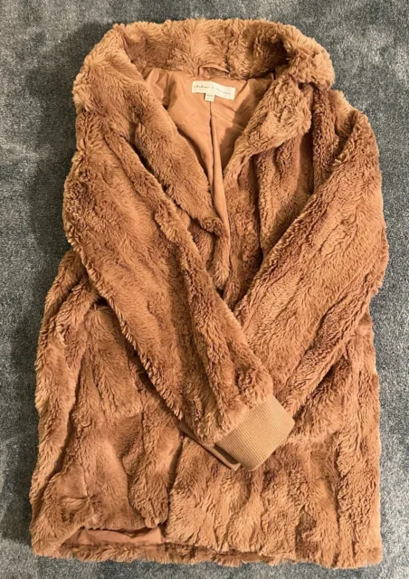 Chelsea And Theodore Women's Brown Vicuna Long Sleeve Faux Fur Coat Size Medium