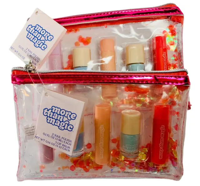 2 NEW More Than Magic Nail & Lip Makeup Set with Cosmetic Confetti Pouch