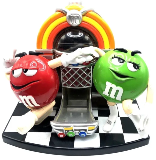 M&M Candy Dispeser Dancing Red Green Juke Box Push Knob Top To Release Candy Fun