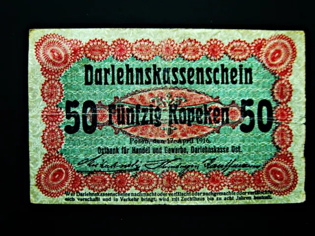 Posen  50 Kopeken  1916  Darlehenskassenschein  gebraucht !!