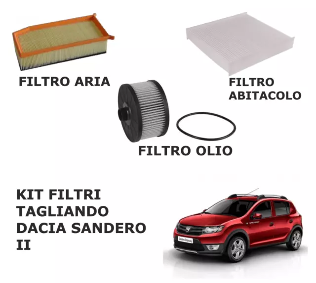 KIT 3 FILTRI TAGLIANDO PER DACIA SANDERO II STEPWAY 0.9 TCe 90 66kw 90cv