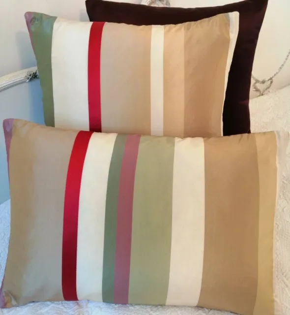 Cushion Cover In Laura Ashley Caspian Silk Stripe Fabric 12" x 18"