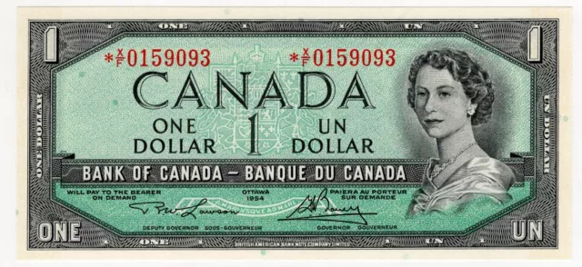 1954 Bank Of Canada One 1 Dollar Replacement Bank Note *Xf 0159093 Nice Bill