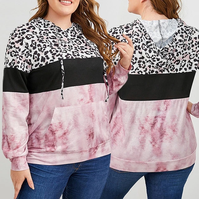 Donne Felpa con Cappuccio Maglione Manica Lunga Disegno Leopardato Pullover