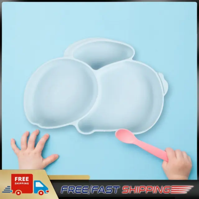 Cartoon Children Dishes Silicone Baby Feeding Dishes Baby Cutlery (Light Blue)