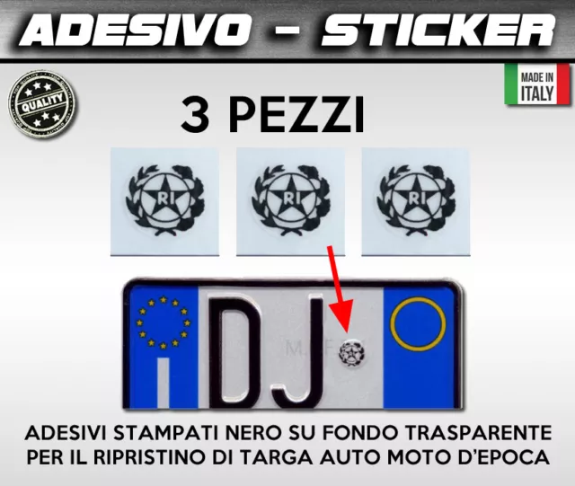 3 PEZZI stemma Repubblica italiana per targa replica adesiva per