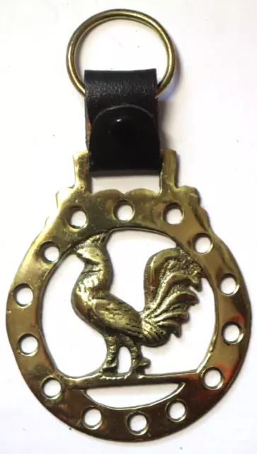 Vintage 4" Martingale Brass Leather ROOSTER CHICKEN Hanging Medallion HORSE A9