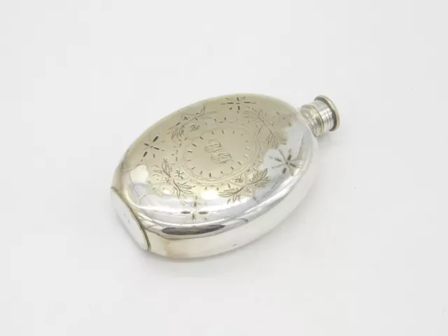 Edwardian Silver Plated Oval Form Hip Flask Antique c1910 Star Pattern