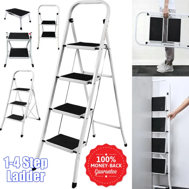 Folding 1 2 3 4 Step Ladder Safety NonSlip Small Mini Stool Ladders Kitchen DIY