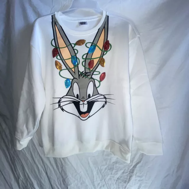 Looney Tunes Hoodie Adult 1X White Sweater Sweatshirt Christmas bugs bunny