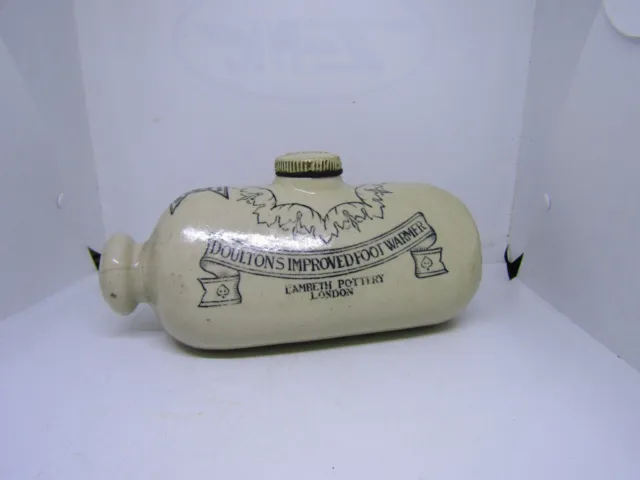 Antique foot warmer stoneware water bottle - Doulton Lambeth advertising