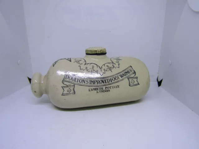 Antique foot warmer stoneware water bottle - Doulton Lambeth advertising