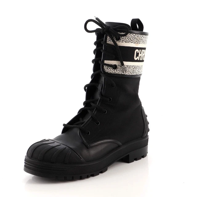 Christian Dior Women's D-Major Ankle Boot Technical Fabric with Leather and Rubb