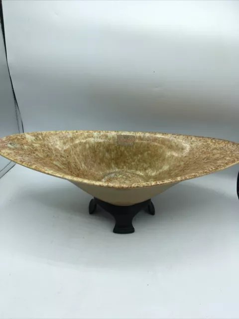 Vtg Mcm Hyalyn Gold Glaze Speckled Pottery Compote Centerpiece Bowl 16x5”