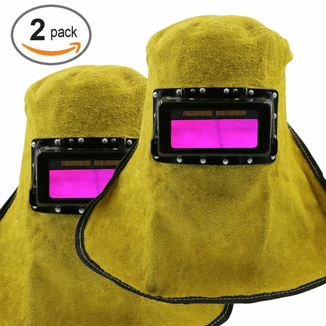 2X Leather Solar Auto Darkening Filter Lens Welder Welding Hood Mask Helmet