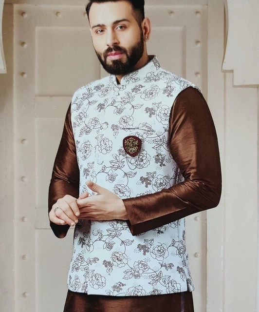 Nehru Giacca Uomo Testurizzato Matrimonio Festa Stile Etnico Uomini E