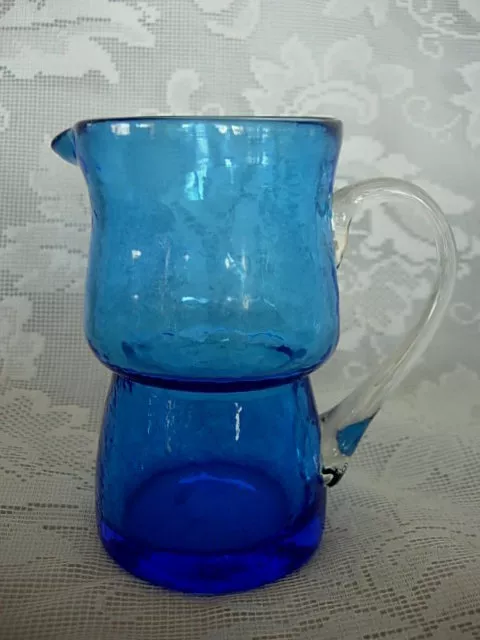 Unusual Collectible Hand Blown Turquoise Blue Glass Ewer/ Pitcher - Rough Pontil