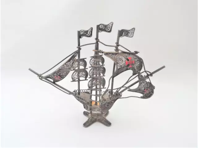 White Metal Filigree Model of a Galleon Ship - silver?