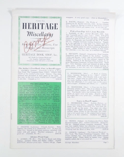 c.1970 HERITAGE BOOK SHOP Miscellany #2 catalog ANTIQUARIAN & RARE for reference