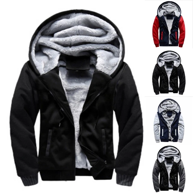 Uomo Zip Felpa Cappuccio Giacca Invernale Spessa Caldo Pile Cappotto con Top