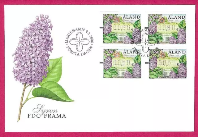 ALAND 2006  FDC - FRAMA LABELS (Lilac Flowers)) -  Handstamped