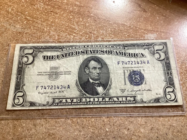 1953-$5 Misaligned Silver Certificate Blue Seal-Dollar-1434 B