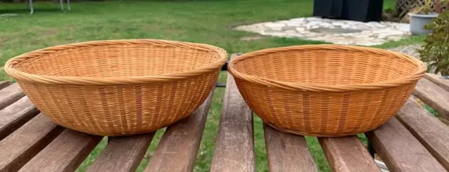 Vintage Woven Round Nested Baskets, Set of 2, Small 8"/Medium 9"