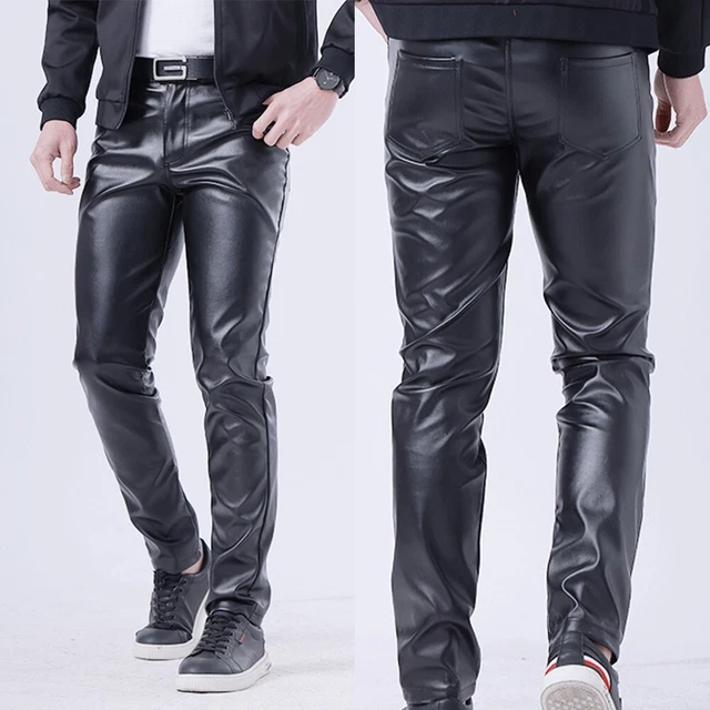 Pantaloni alla moda da notte in finta pelle slim fit casual da uomo neri