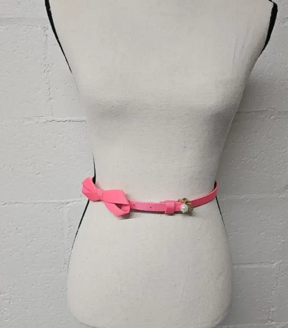 Lilly Pulitzer  Size XS/S Bow Tie Skinny Belt Hot Pink Grosgrain Pearl Gold LP